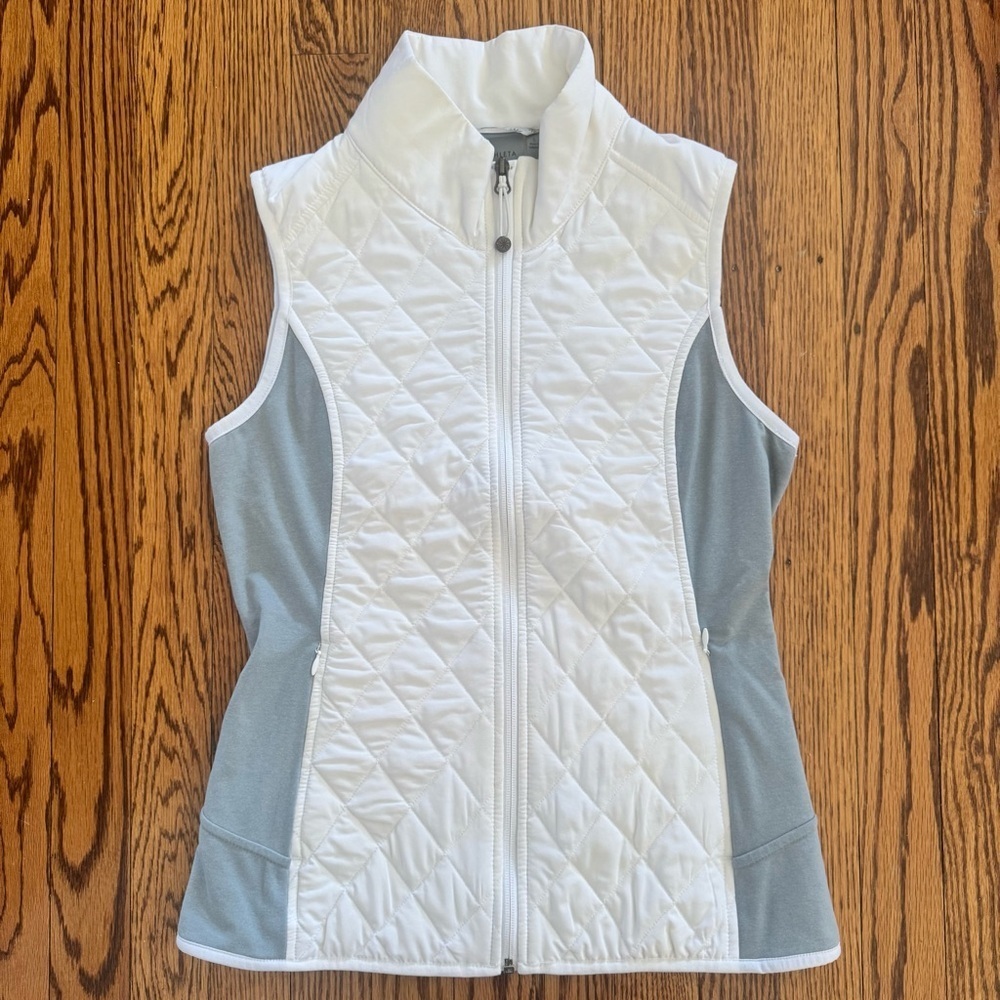 Athleta Women's Upside Quilted Vest White Gray Size Small Zip Pockets Puffer EUC - Picture 2 of 6